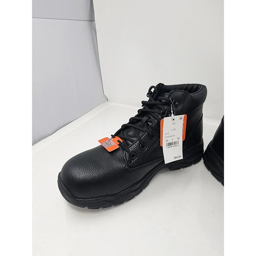 S Sport by Skechers Mens Elton Steel Toe Boots Black Faux Leather Size 11 1/2